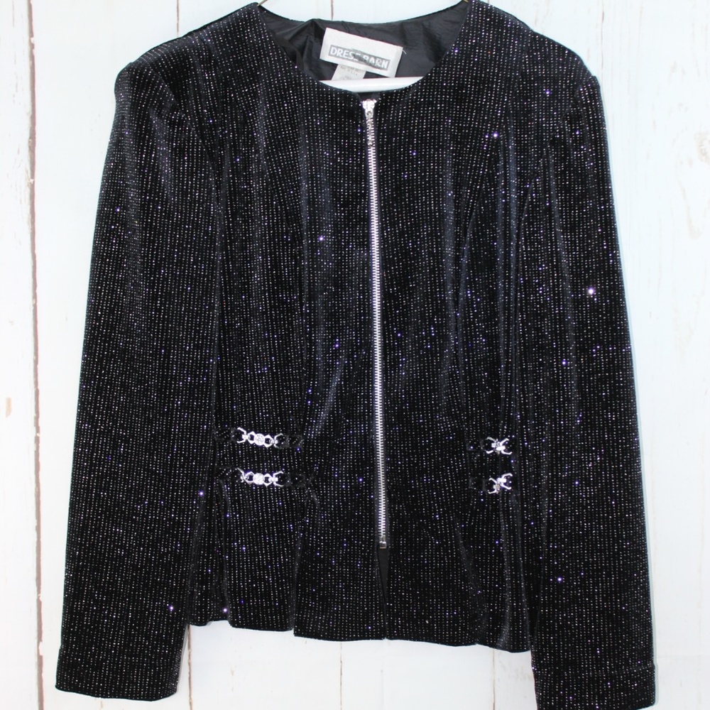 Dressbarn Black Metallic Silver Shimmer Blazer